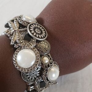 Gorgeous Silver Bracelet Made of Several Buttons Secured With Safety Pins